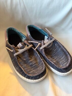 Hey Dude Kids Pink and Gray Shoes with Pink Splattered Trim